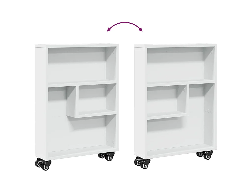 Chariot de rangement étroit blanc 48x13x68 cm bois d'ingénierie