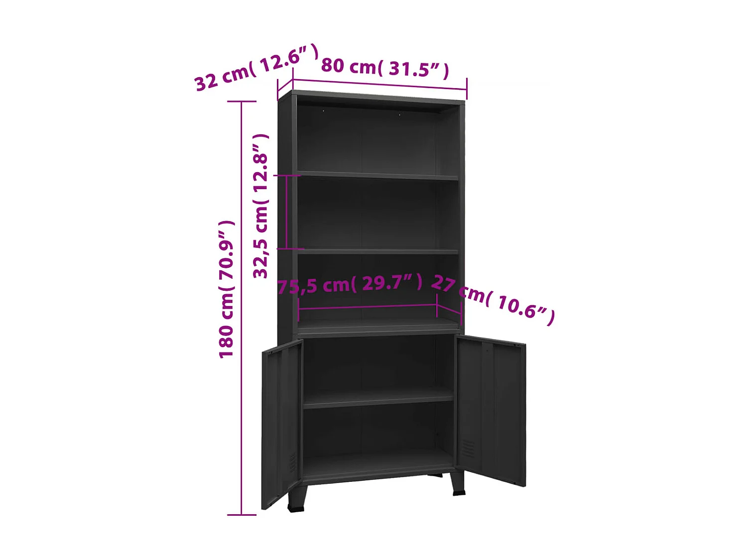 Bibliothèque industrielle Anthracite 80x32x180 cm Acier