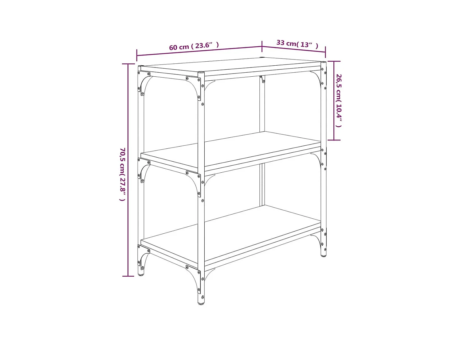 Bibliothèque Chêne fumé 60x33x70,5cm Bois d'ingénierie et acier