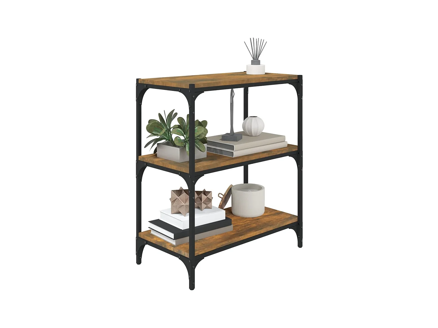 Bibliothèque Chêne fumé 60x33x70,5cm Bois d'ingénierie et acier