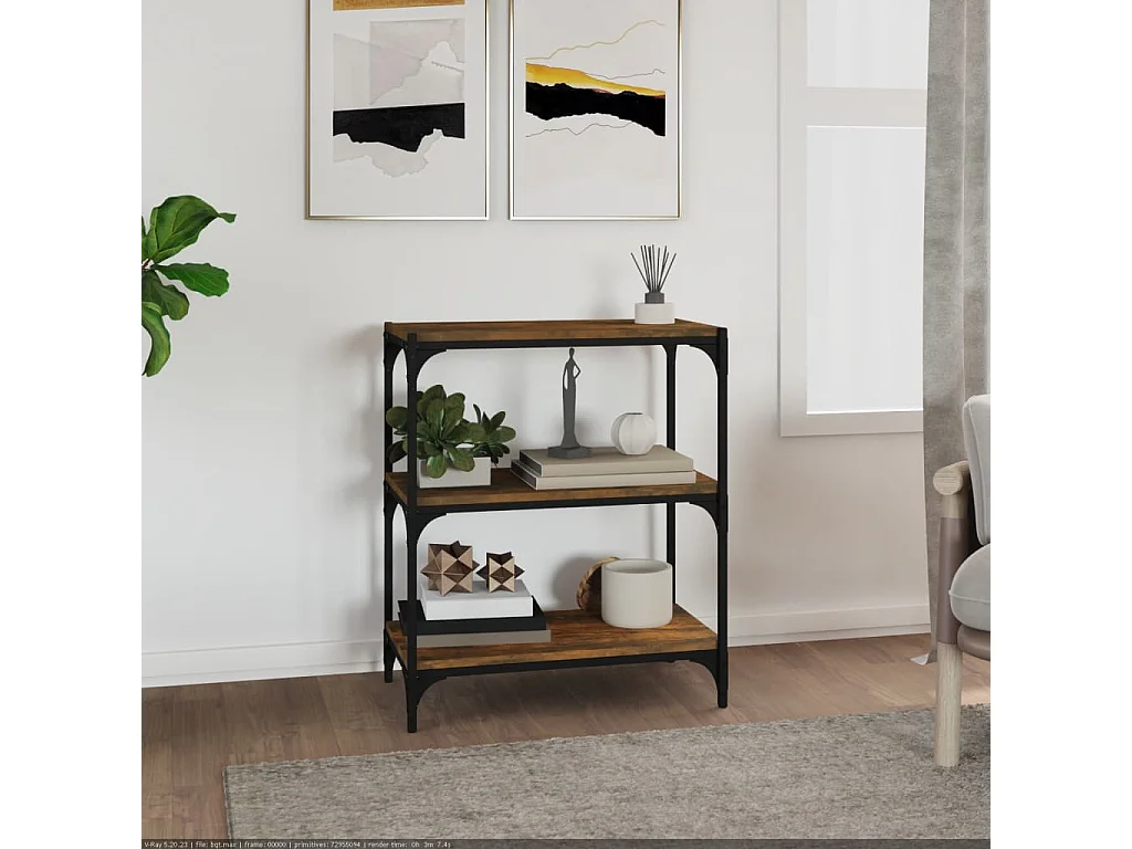 Bibliothèque Chêne fumé 60x33x70,5cm Bois d'ingénierie et acier