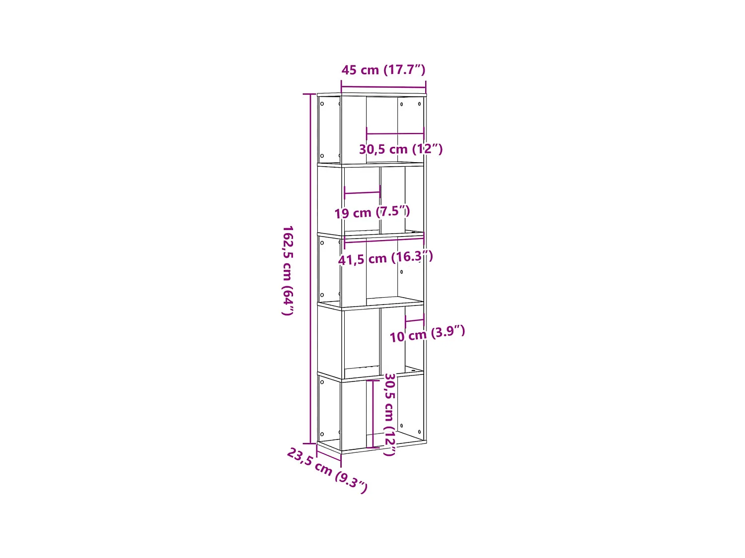 Boekenkast 5-laags 45x23,5x162,5 cm bewerkt hout betongrijs
