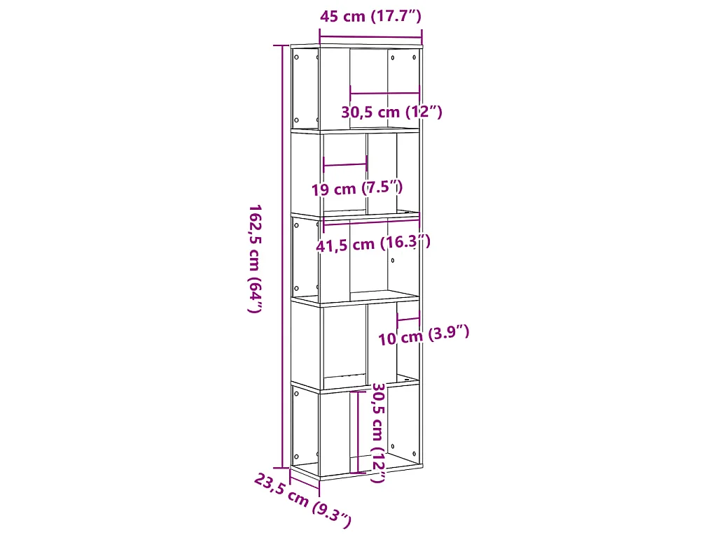 Bücherregal 5 Böden Betongrau 45x23,5x162,5 cm Holzwerkstoff