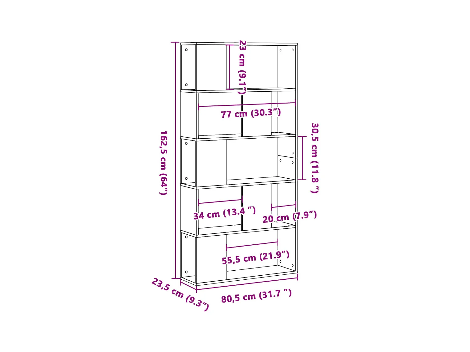 Boekenkast 5-laags 80,5x23,5x162,5 cm bewerkt hout grijs sonoma