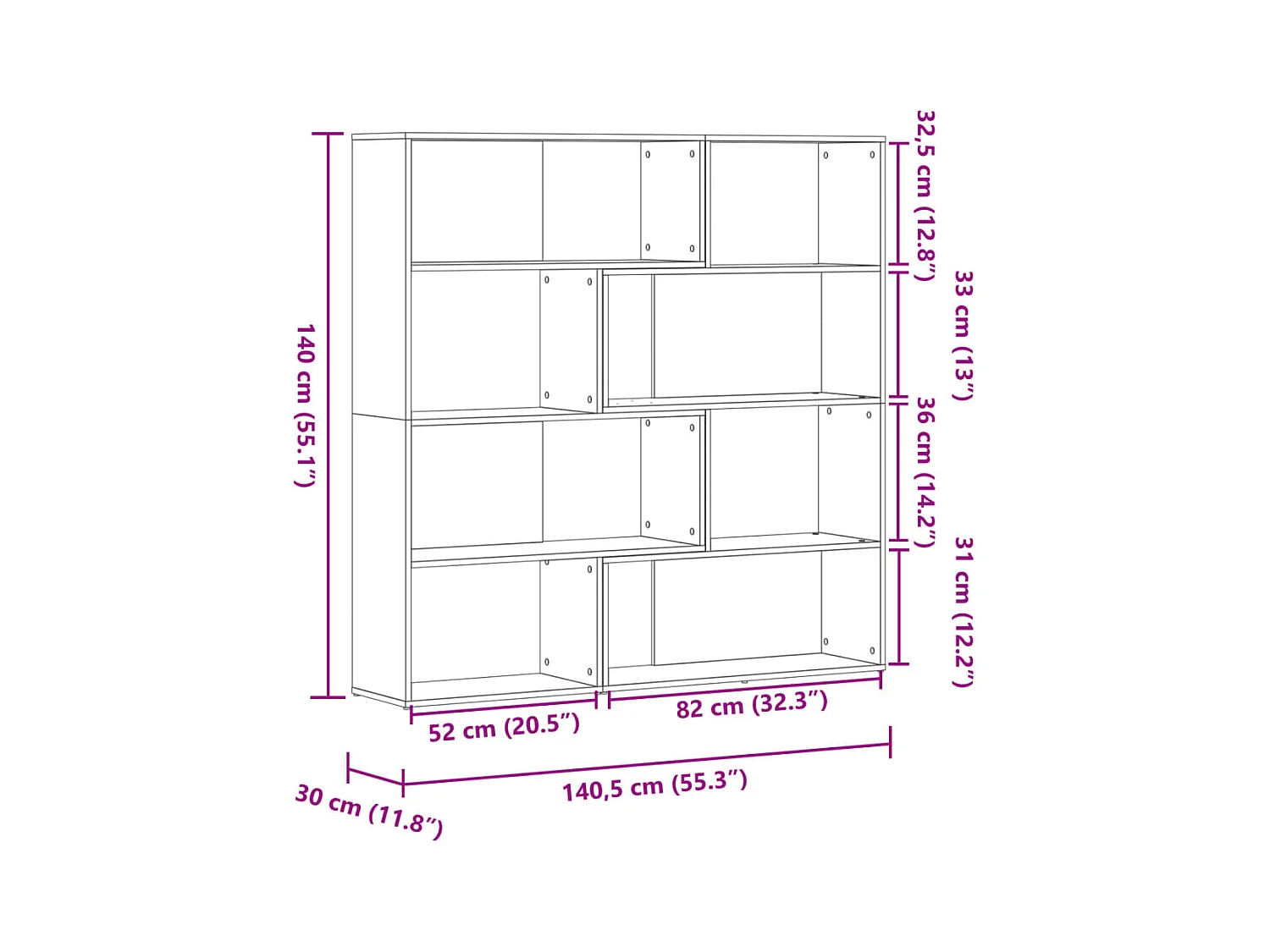 Eck-Bücherregal 4 Etagen Grau Sonoma 85x85x140 cm Holzwerkstoff