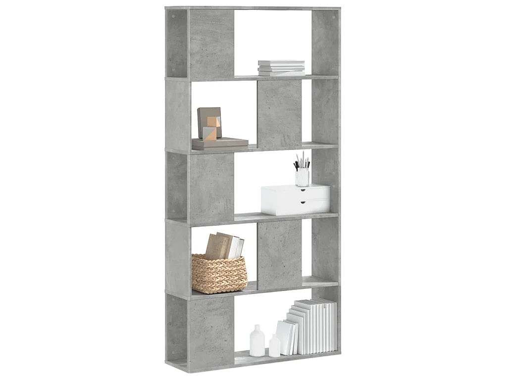 Bibliothèque 5 niveaux gris béton bois d'ingénierie