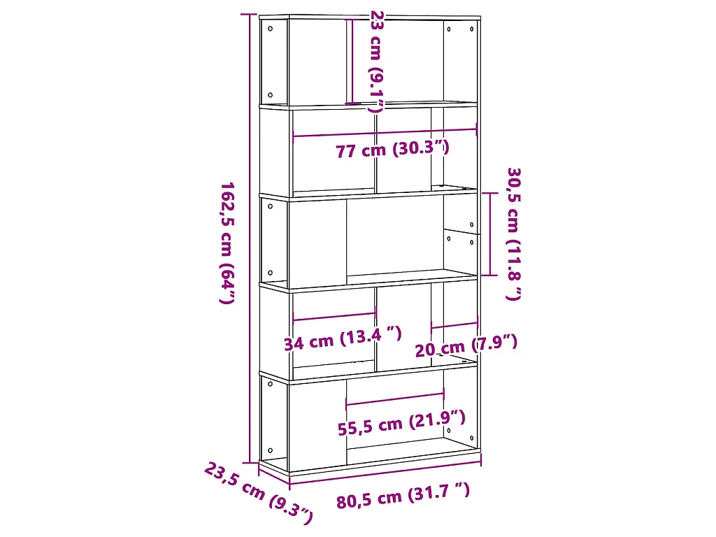 Bibliothèque 5 niveaux gris béton bois d'ingénierie