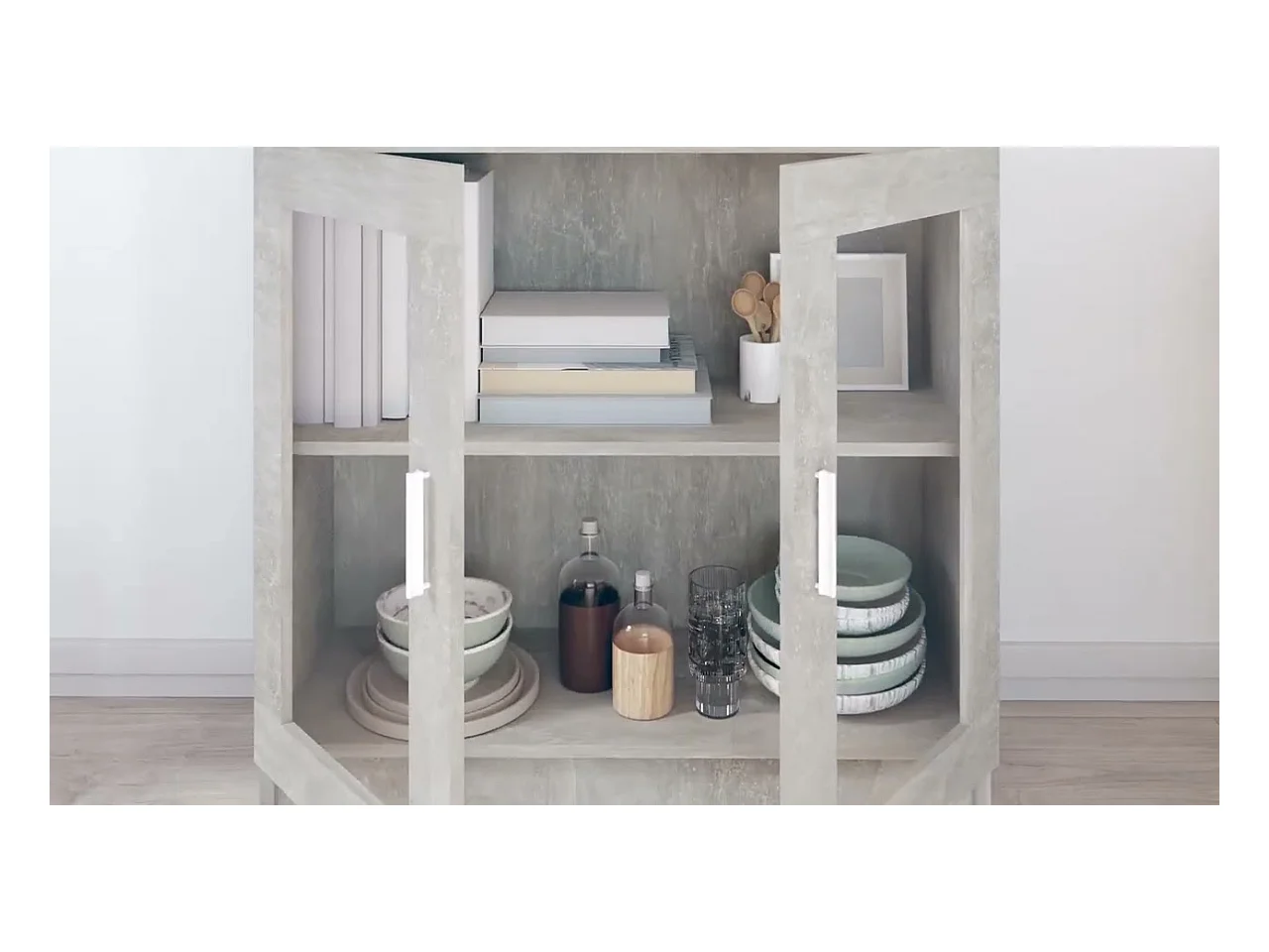 Armoire à vitrine Gris béton 82,5x30,5x80 cm Bois d'ingénierie