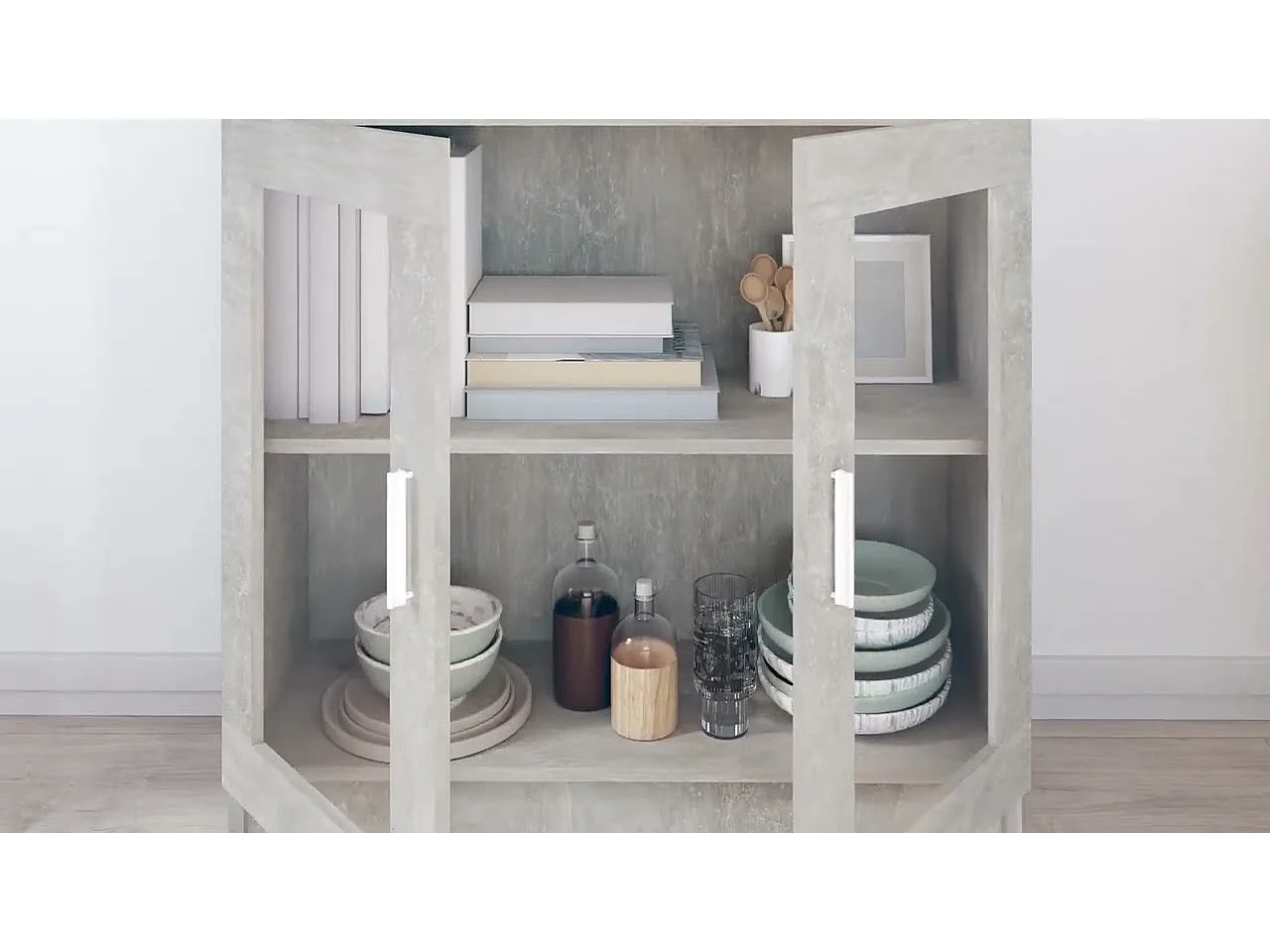 Armoire à vitrine Gris béton 82,5x30,5x80 cm Bois d'ingénierie