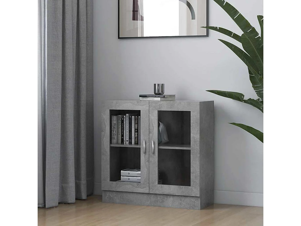 Armoire à vitrine Gris béton 82,5x30,5x80 cm Bois d'ingénierie