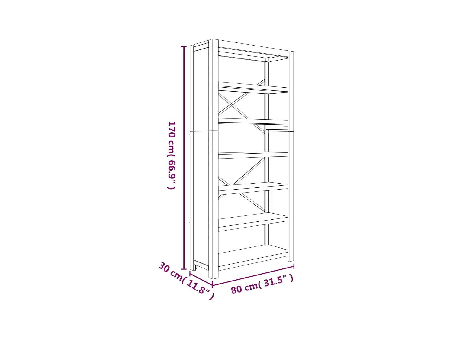 Bibliothèque 6 niveaux 80x30x170 cm Bois solide d'acacia