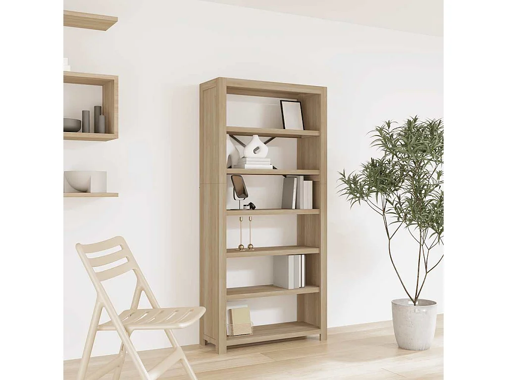Estantería de 6 niveles madera maciza de acacia 80x30x170 cm