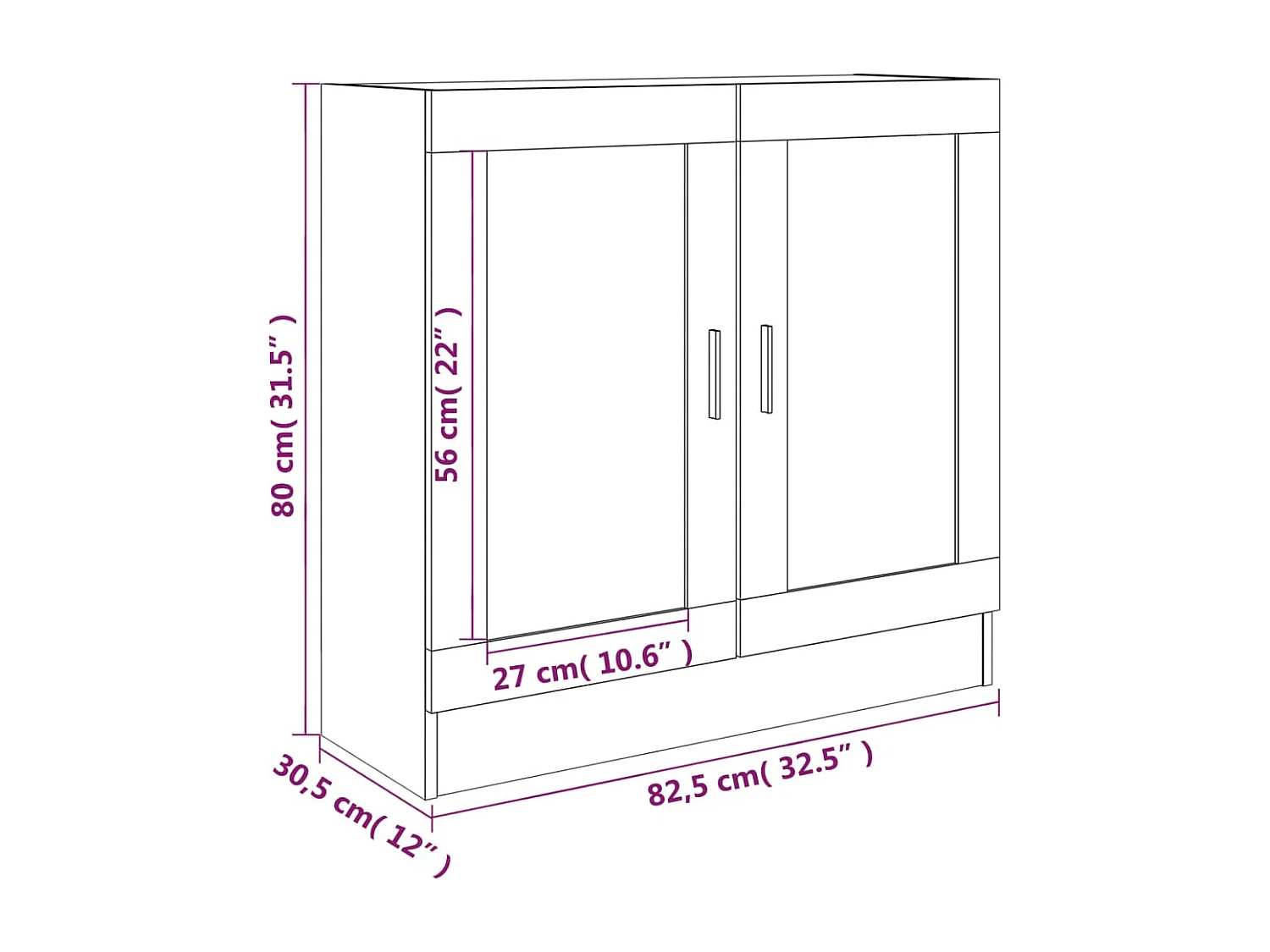 Vitrinenschrank Braun Eichen-Optik 82,5x30,5x80cm Holzwerkstoff