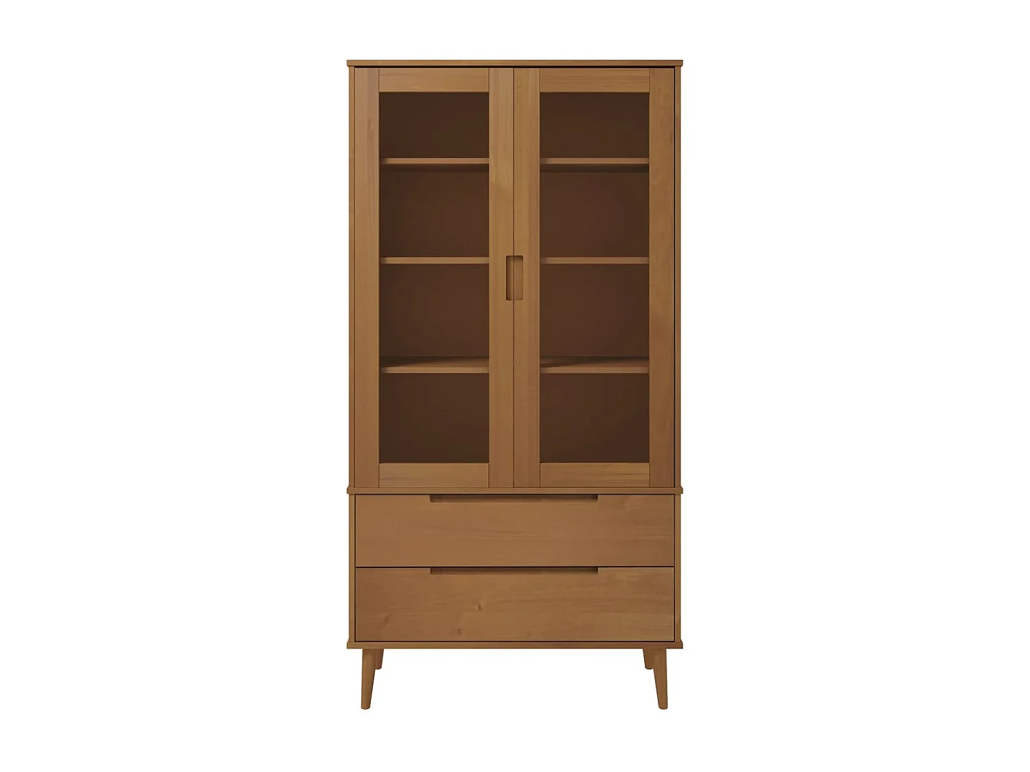 Vitrinenschrank MOLDE Braun 90x35x175 cm Massivholz Kiefer