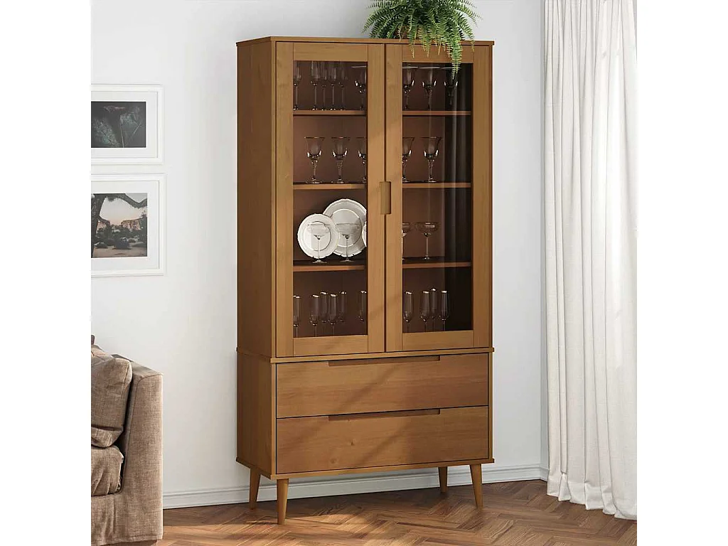 Armoire à vitrine MOLDE Marron 90x35x175 cm Bois de pin massif