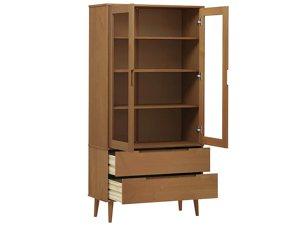 Armoire à vitrine MOLDE Marron 90x35x175 cm Bois de pin massif