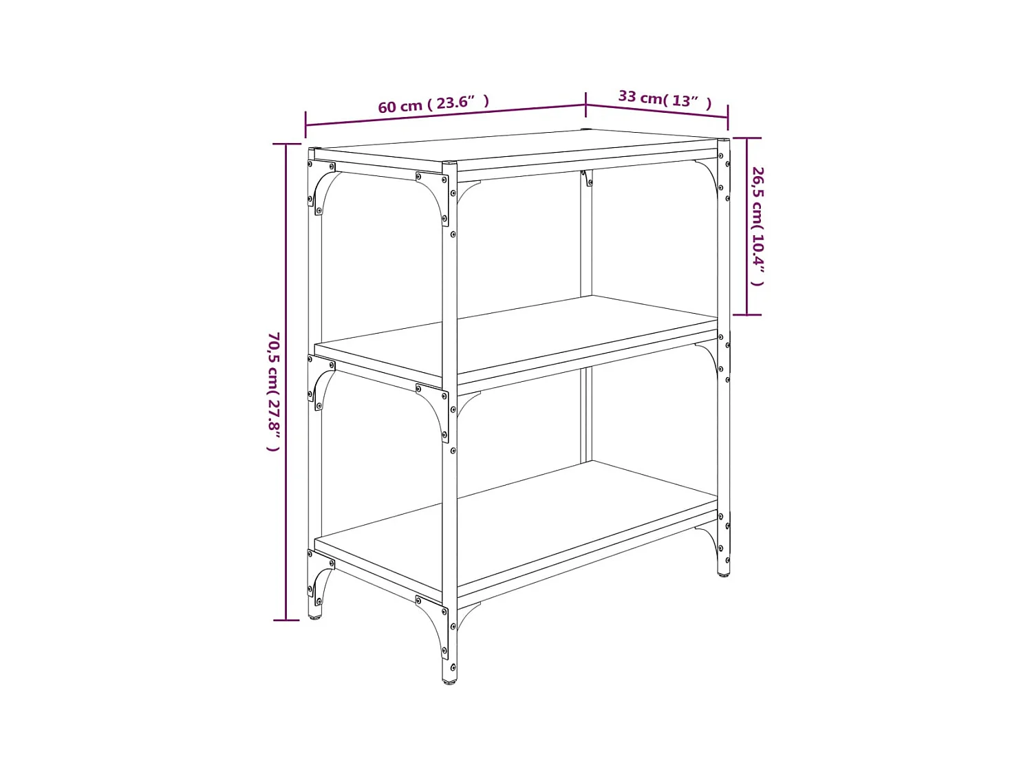 Bibliothèque Chêne Sonoma 60x33x70,5 cm Bois d'ingénierie acier