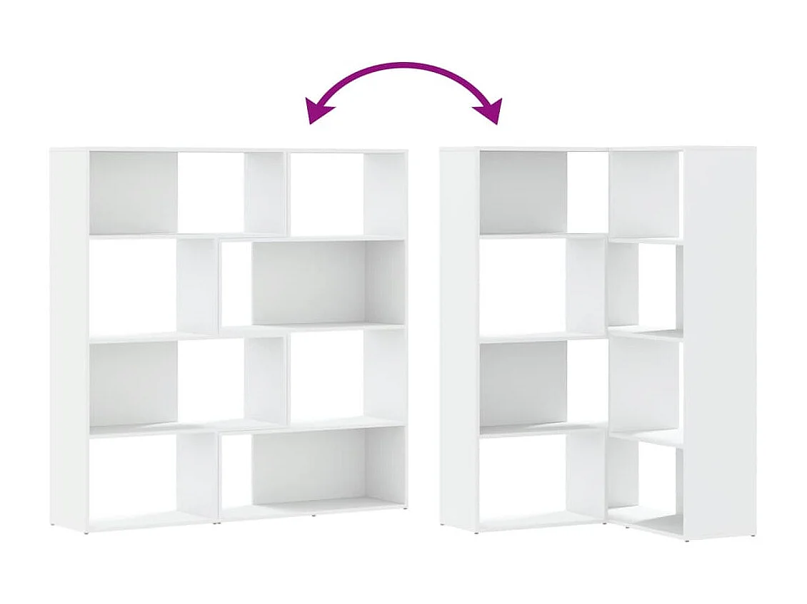 Bibliothèque d'angle à 4 niveaux blanc bois d'ingénierie