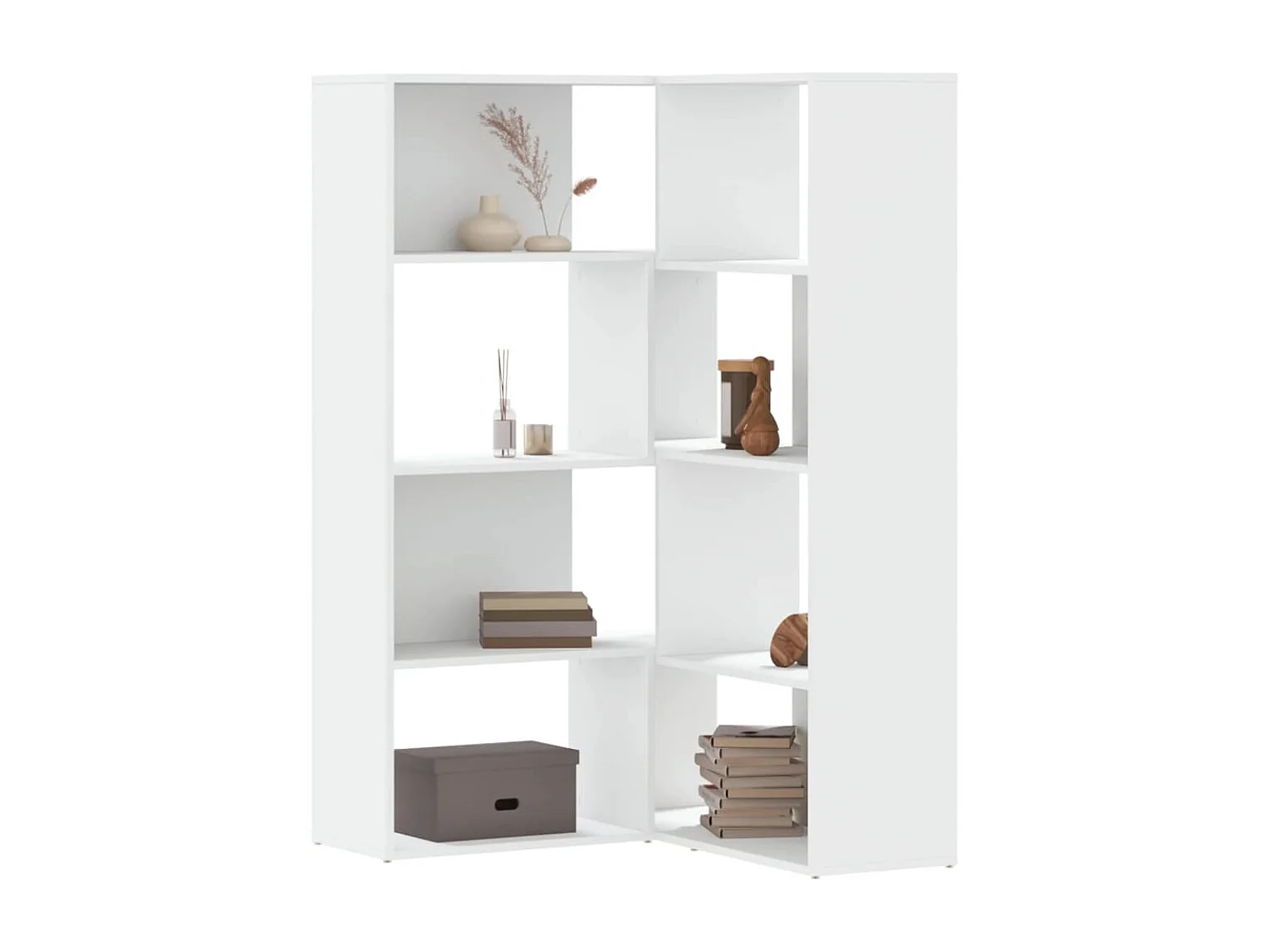 Bibliothèque d'angle à 4 niveaux blanc bois d'ingénierie