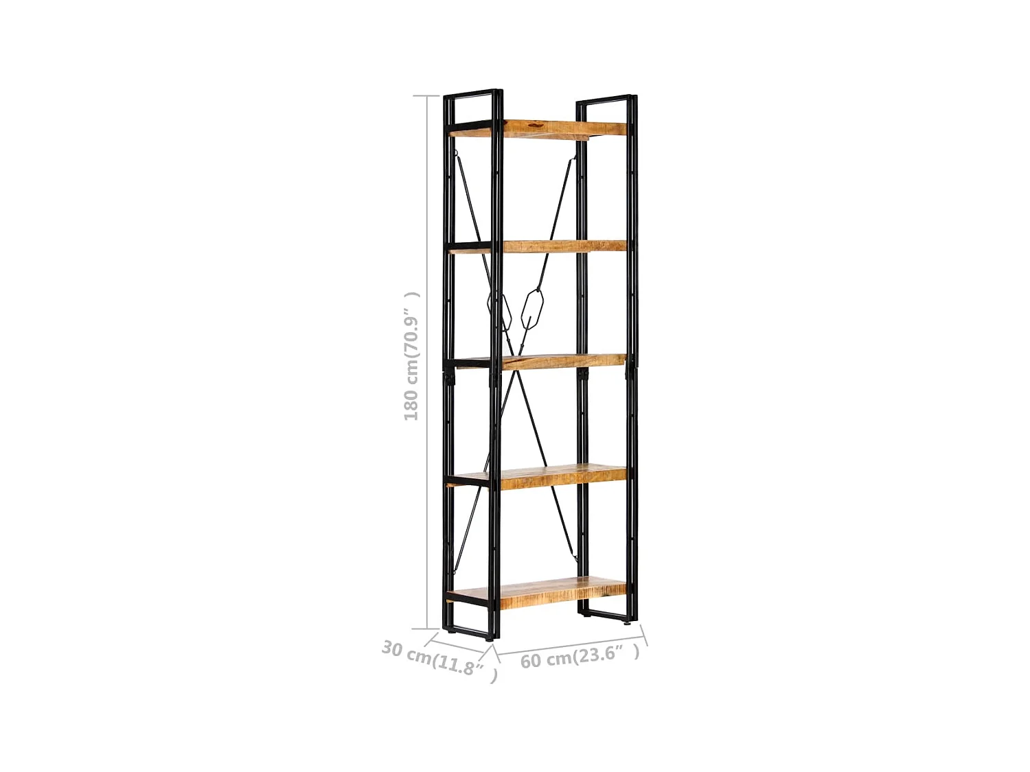 Bücherregal 5 Fächer 60 x 30 x 180 cm Mango Massivholz