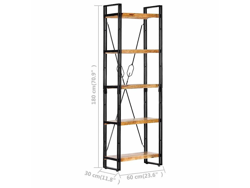 Estantería de 5 niveles madera maciza de mango 60x30x180 cm