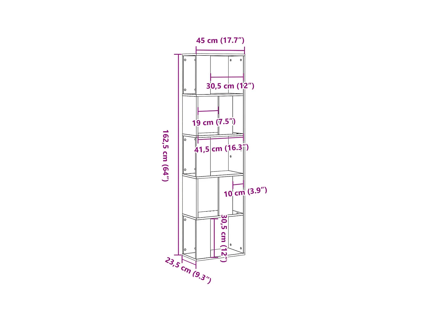 Boekenkast 5-laags 45x23,5x162,5 cm bewerkt hout zwart