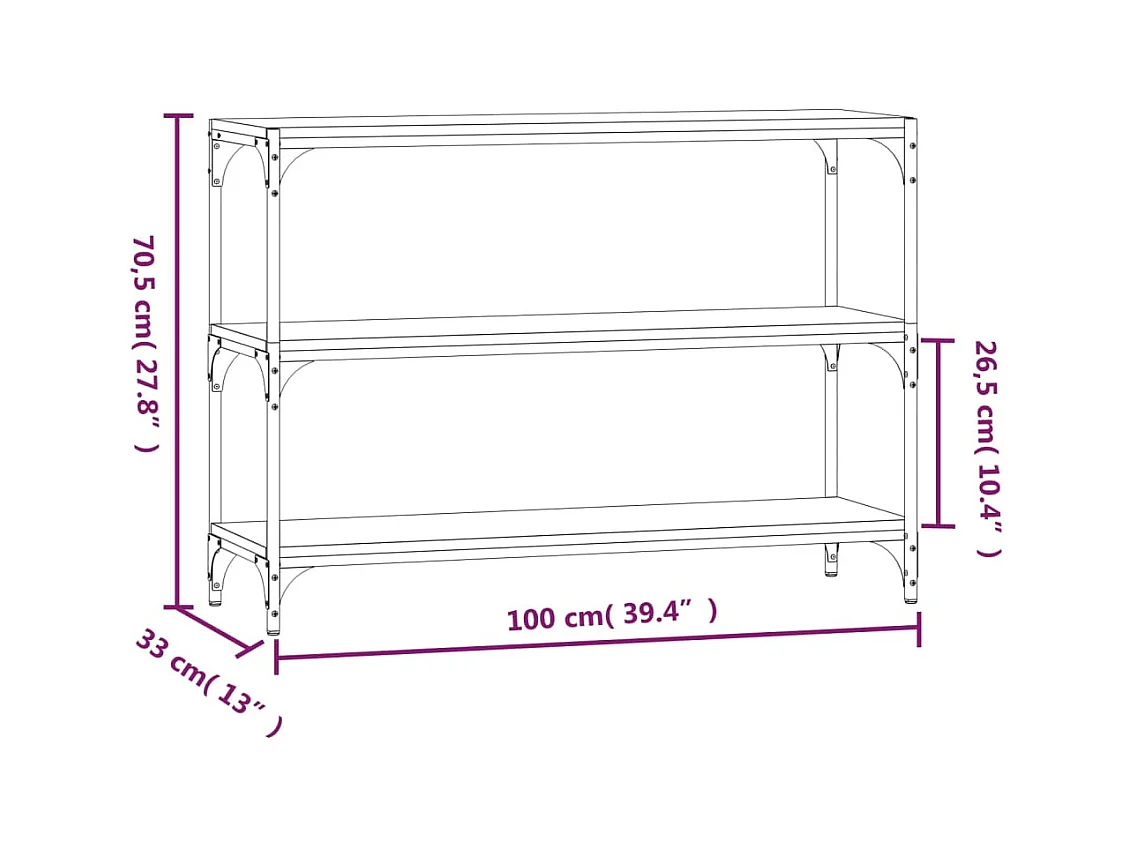 Boekenkast 100x33x70,5 cm bewerkt hout en staal gerookt eiken