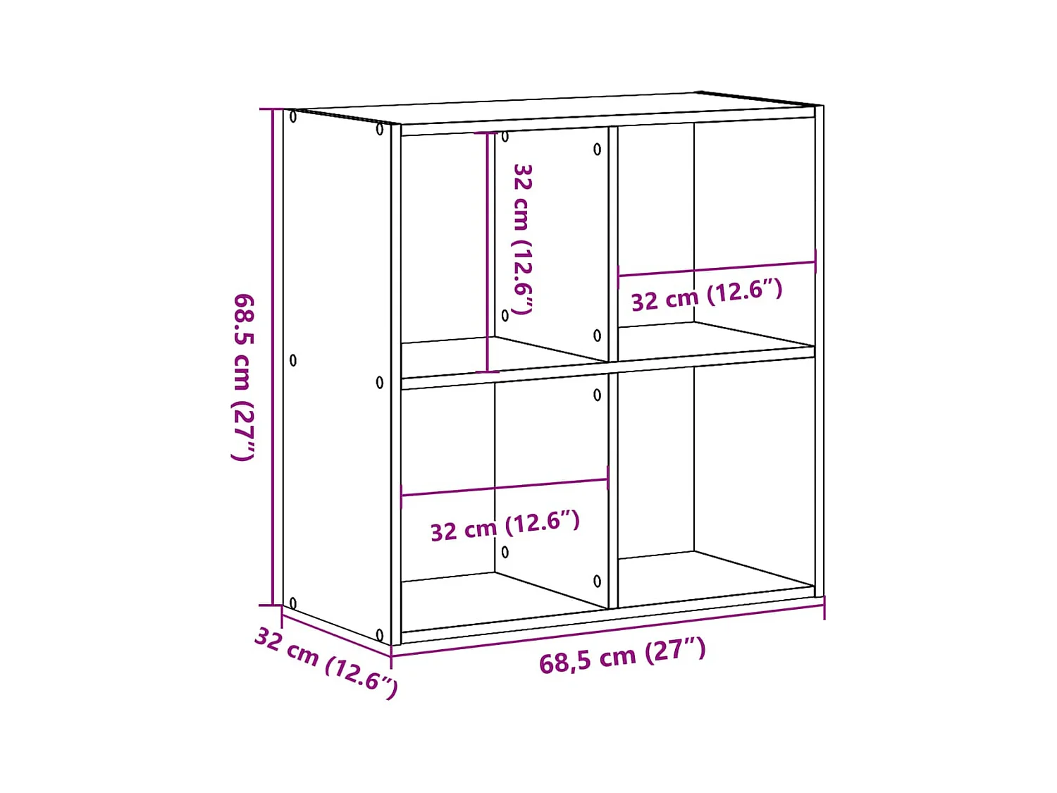 Bibliothèque vieux bois 68,5x32x68,5 cm bois d'ingénierie
