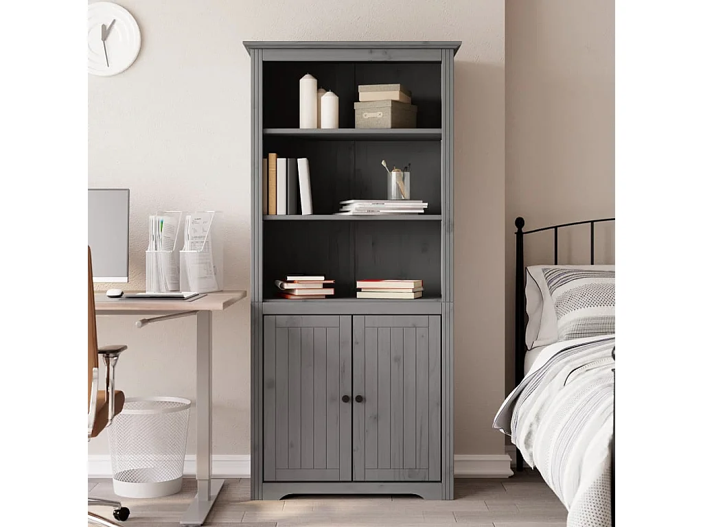 Bibliothèque BODO gris 82x40x173 cm bois de pin massif