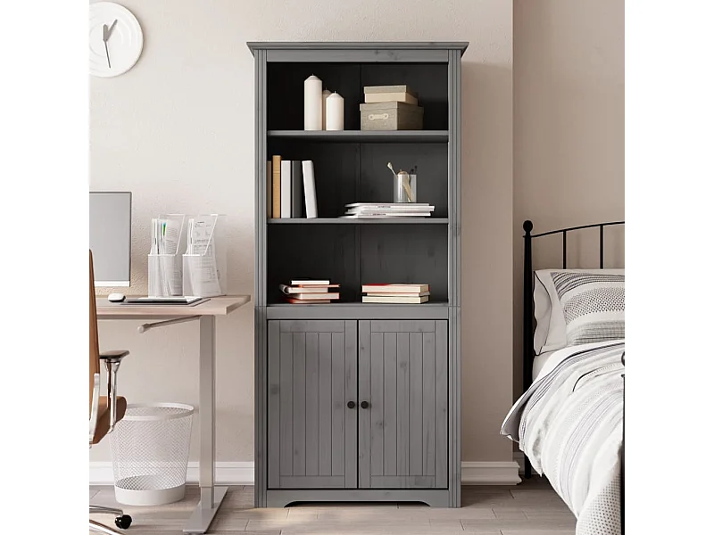 Bibliothèque BODO gris 82x40x173 cm bois de pin massif