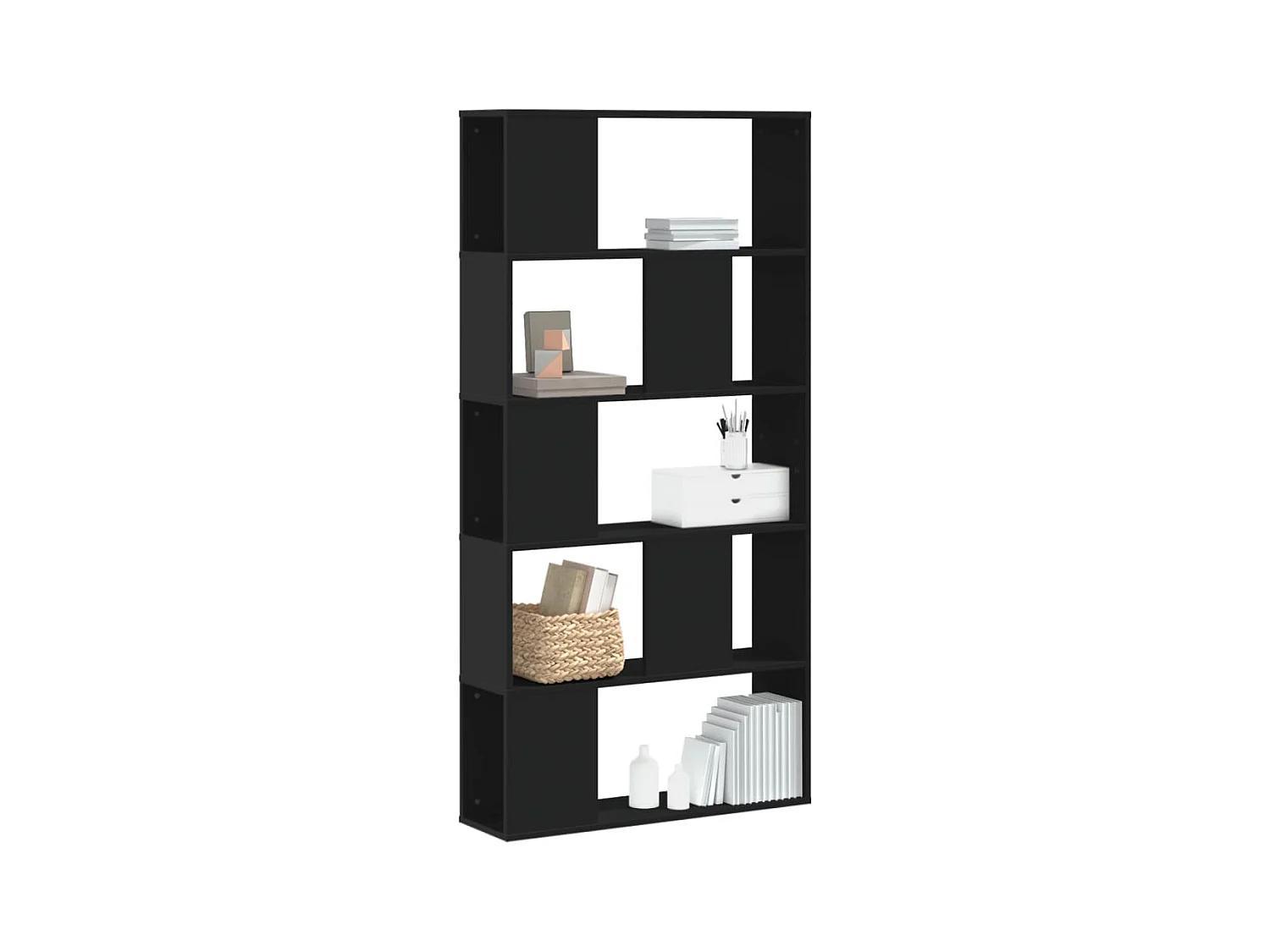 Bibliothèque 5 niveaux noir 80,5x23,5x162,5 cm bois ingénierie