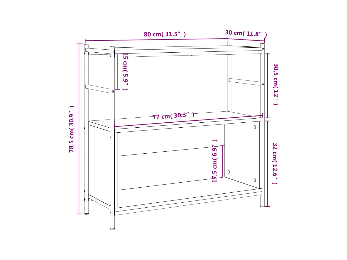 Bücherregal Sonoma-Eiche 80x30x78,5 cm Holzwerkstoff und Eisen