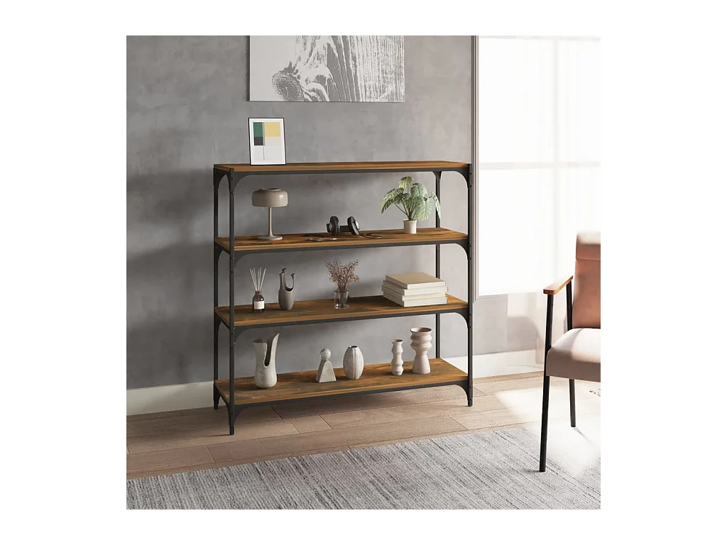 Bibliothèque Chêne fumé 100x33x100cm Bois d'ingénierie et acier