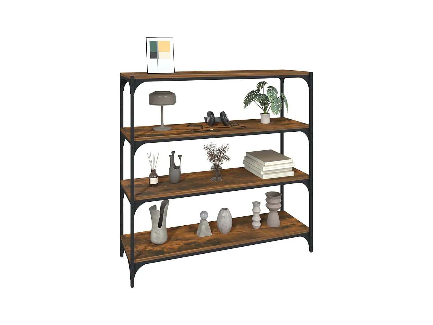 Bibliothèque Chêne fumé 100x33x100cm Bois d'ingénierie et acier