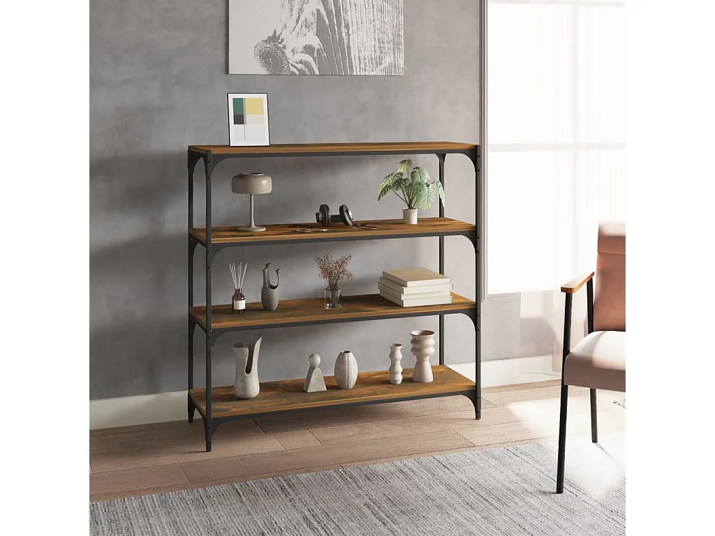 Bibliothèque Chêne fumé 100x33x100cm Bois d'ingénierie et acier