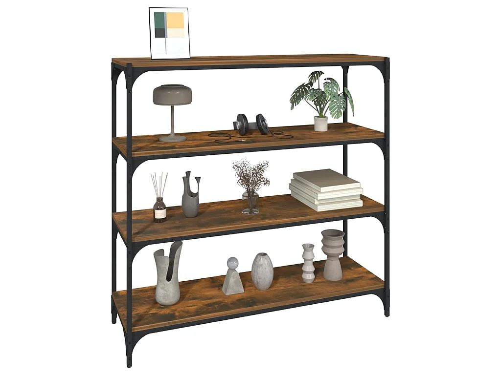 Bibliothèque Chêne fumé 100x33x100cm Bois d'ingénierie et acier