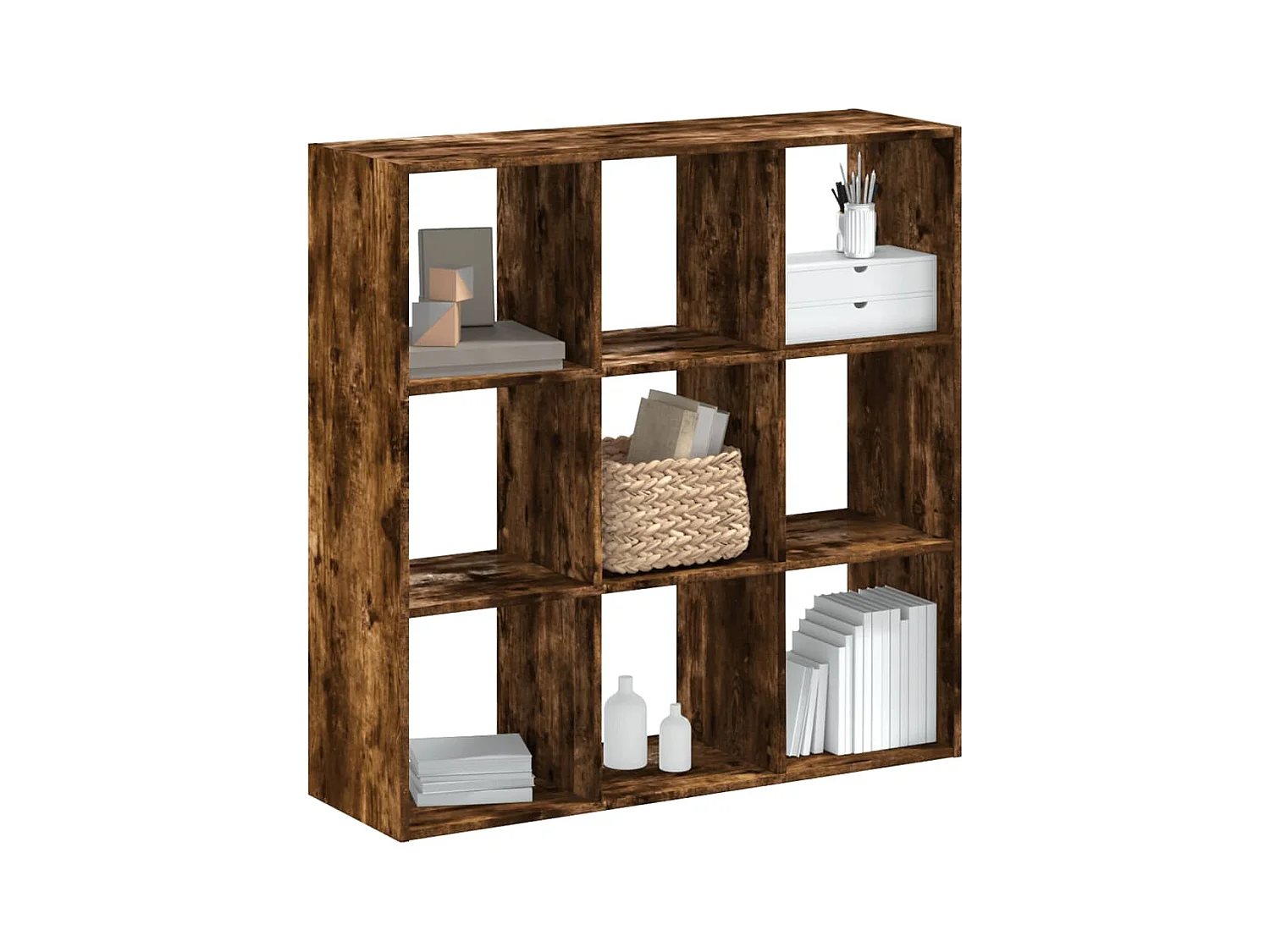 Bibliothèque chêne fumé 102x32x102 cm bois d'ingénierie