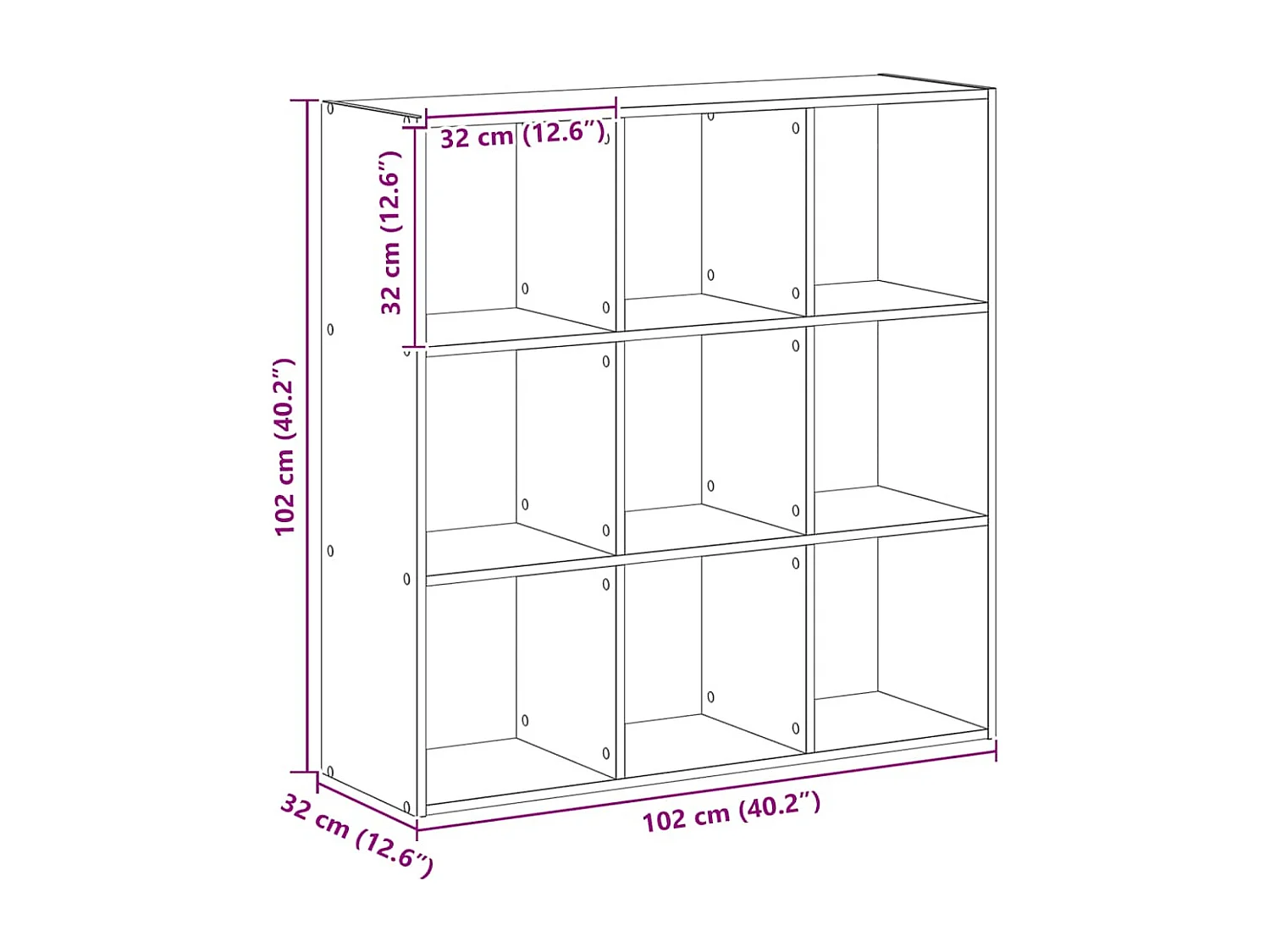 Bibliothèque chêne artisanal 102x32x102 cm bois d'ingénierie