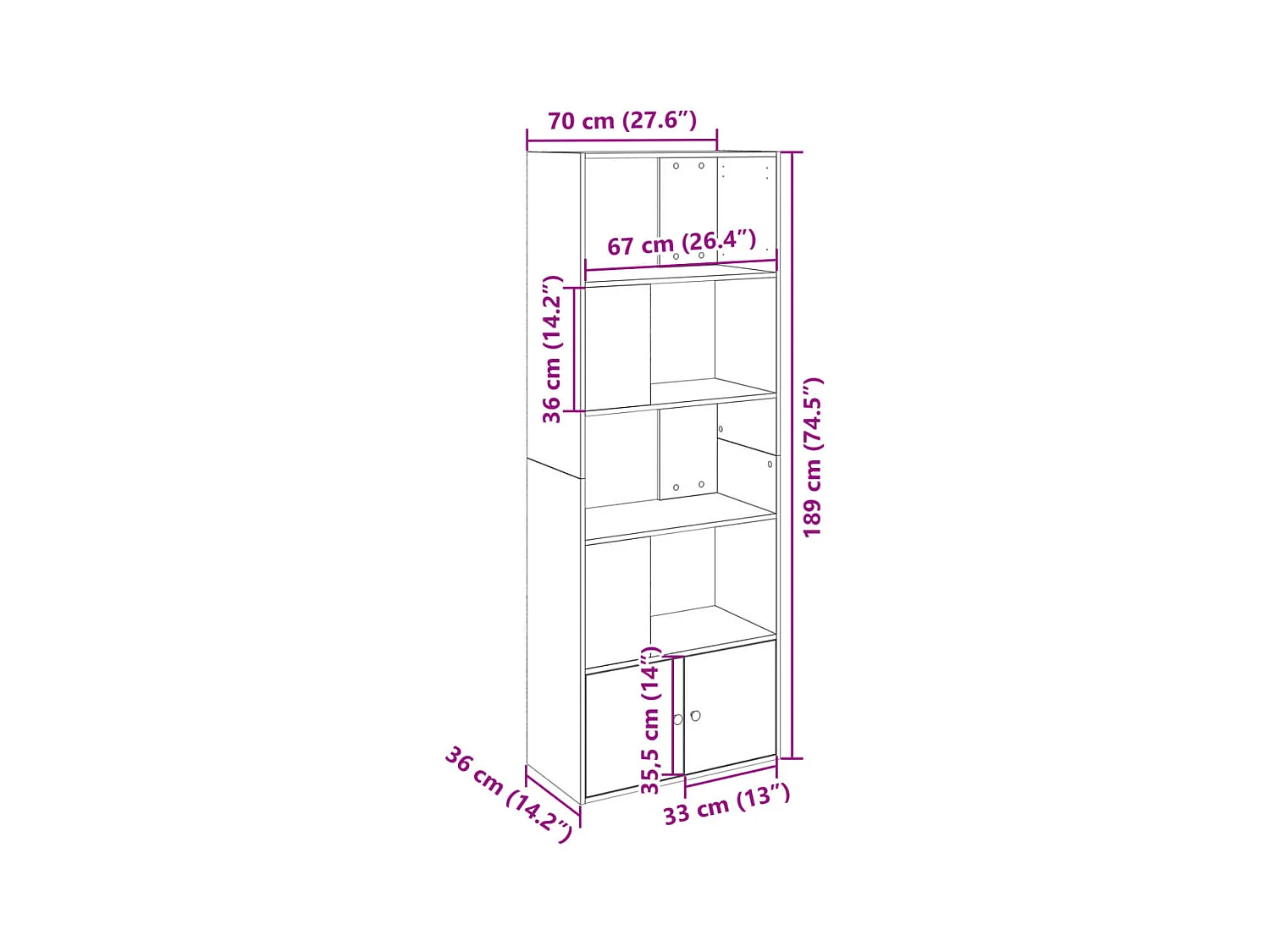 Bibliothèque noir 70x36x189 cm bois d'ingénierie