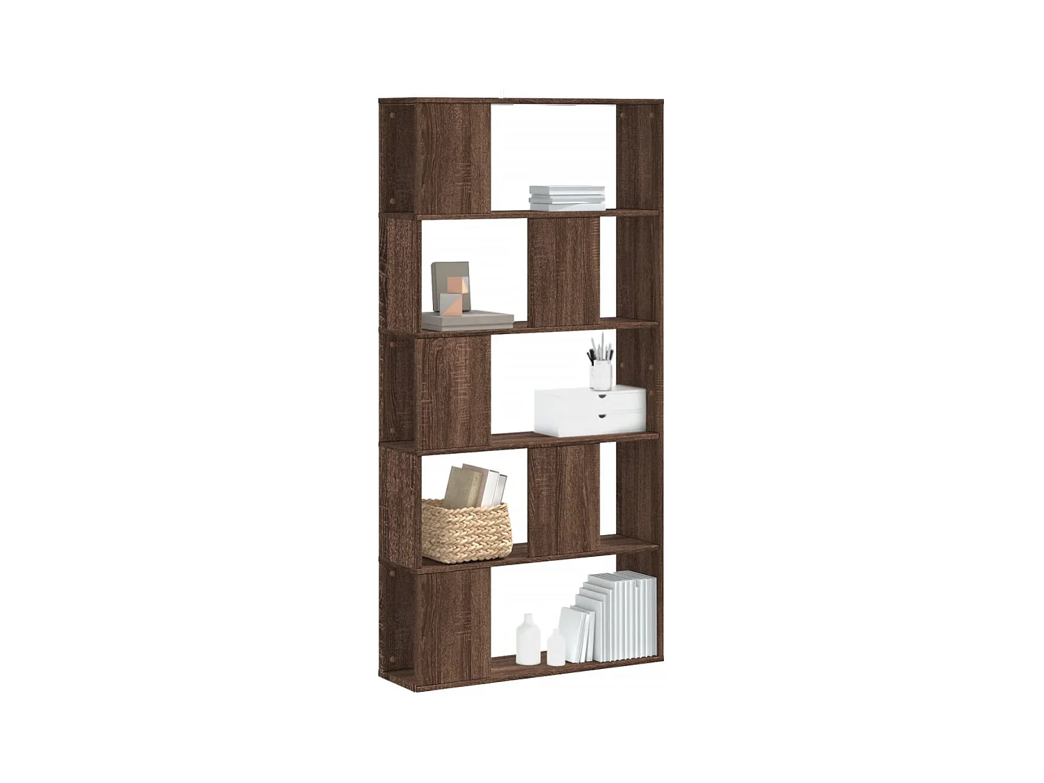 Bibliothèque 5 niveaux chêne marron bois ingénierie