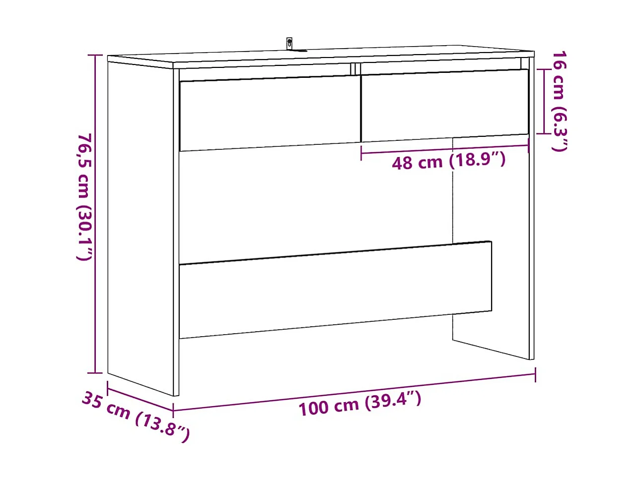 Table console vieux bois 100x35x76,5 cm bois d'ingénierie