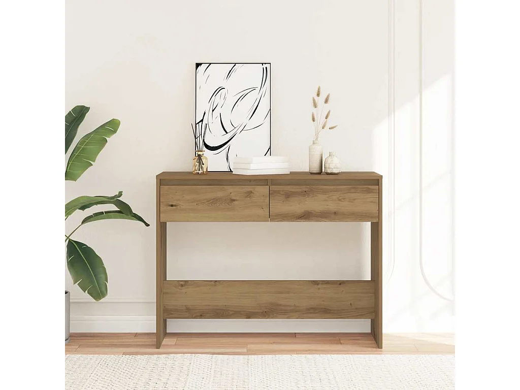 Table console chêne artisanal 100x35x76,5 cm bois d'ingénierie