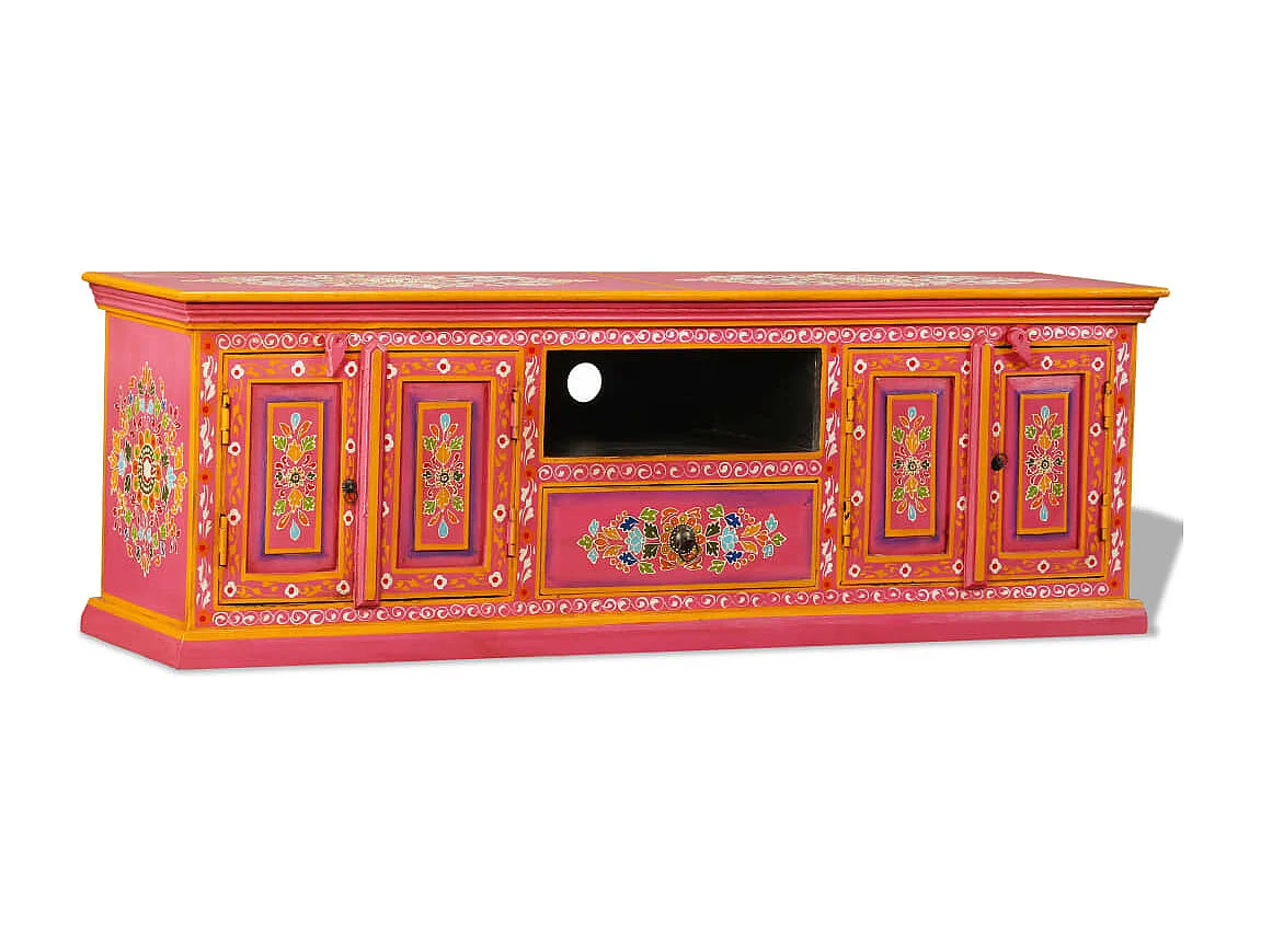 TV-Schrank Mangoholz Massiv Rosa Handbemalt