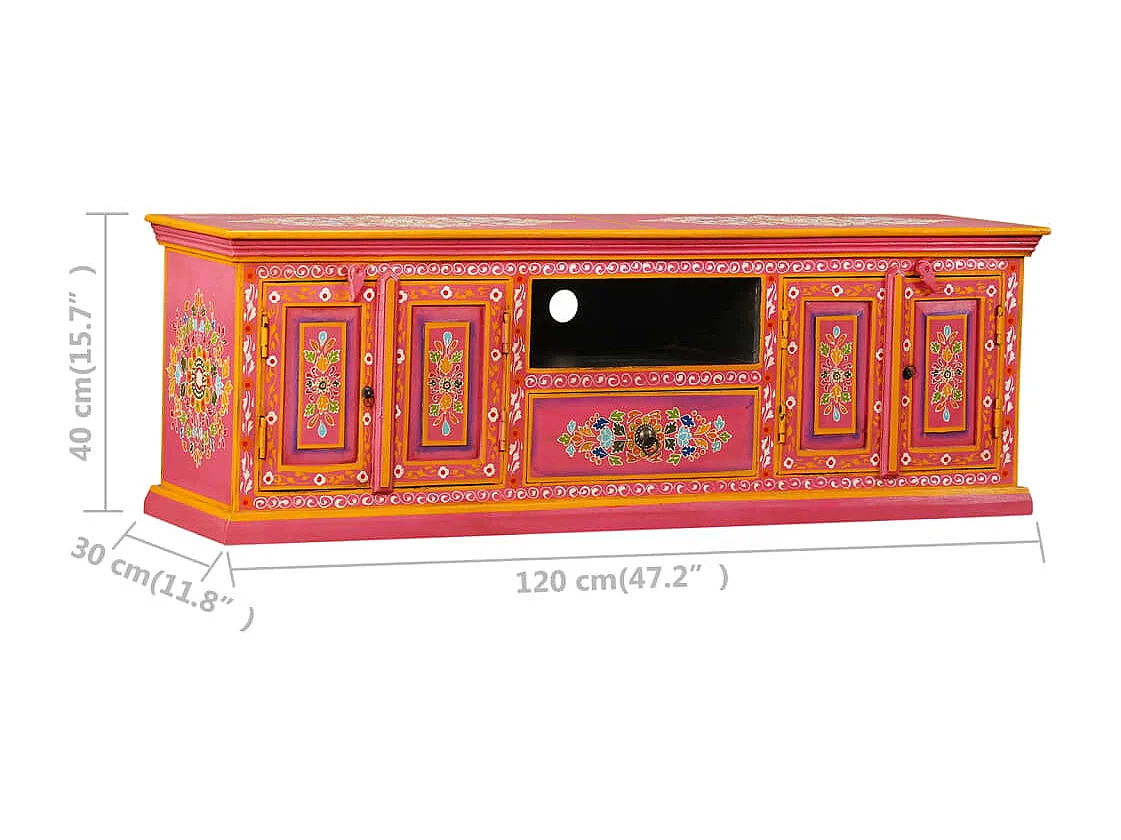 TV-Schrank Mangoholz Massiv Rosa Handbemalt
