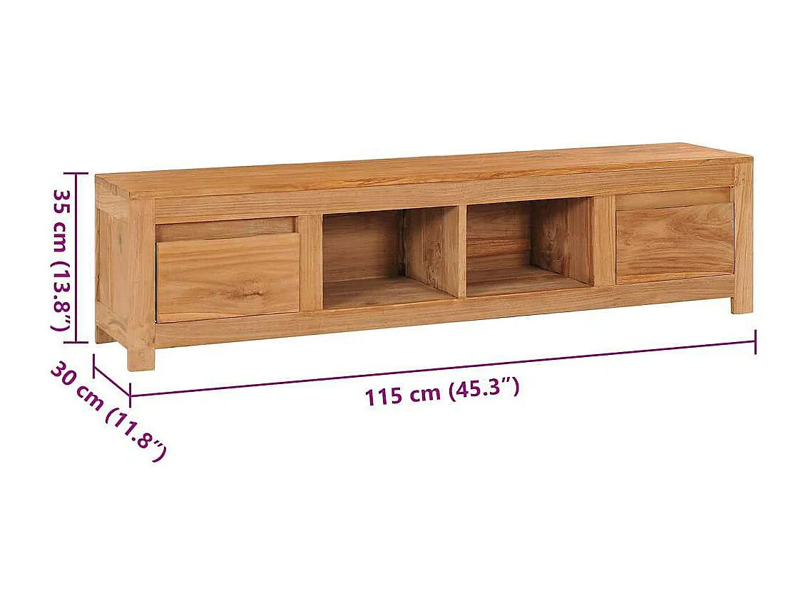 Mueble de TV de madera de teca maciza 115x30x35 cm