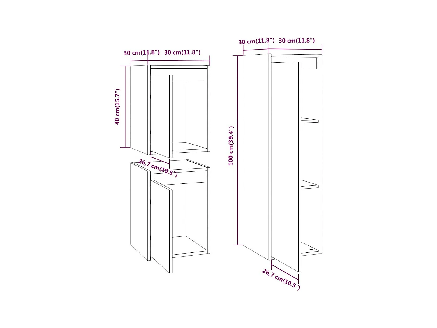 Mobili Porta TV 3 pz Bianchi in Legno Massello di Pino
