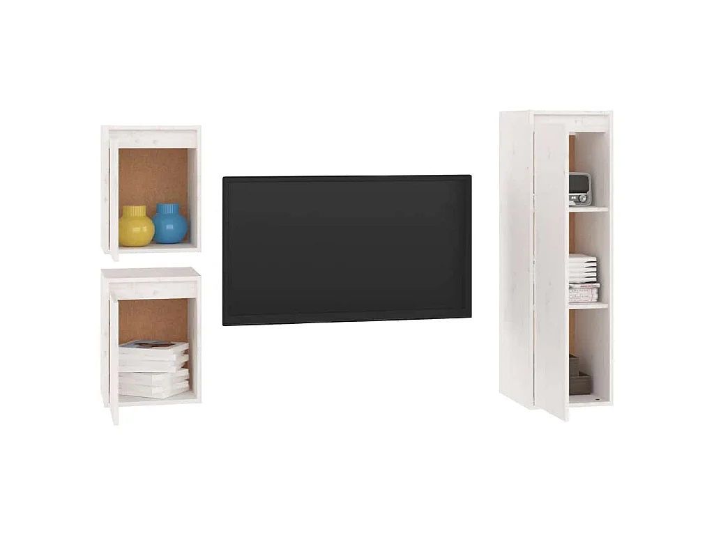 Meubles TV 3 pcs Blanc Bois massif de pin