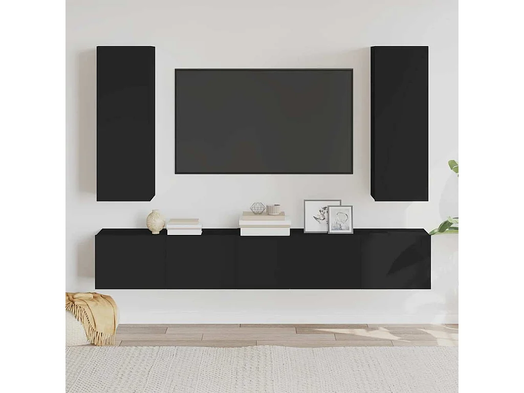 Set di Mobili Porta TV 5 pz Nero in Legno Multistrato