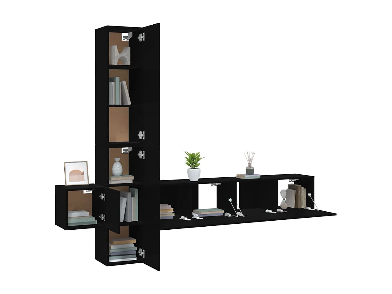 Set di Mobili Porta TV 5 pz Nero in Legno Multistrato