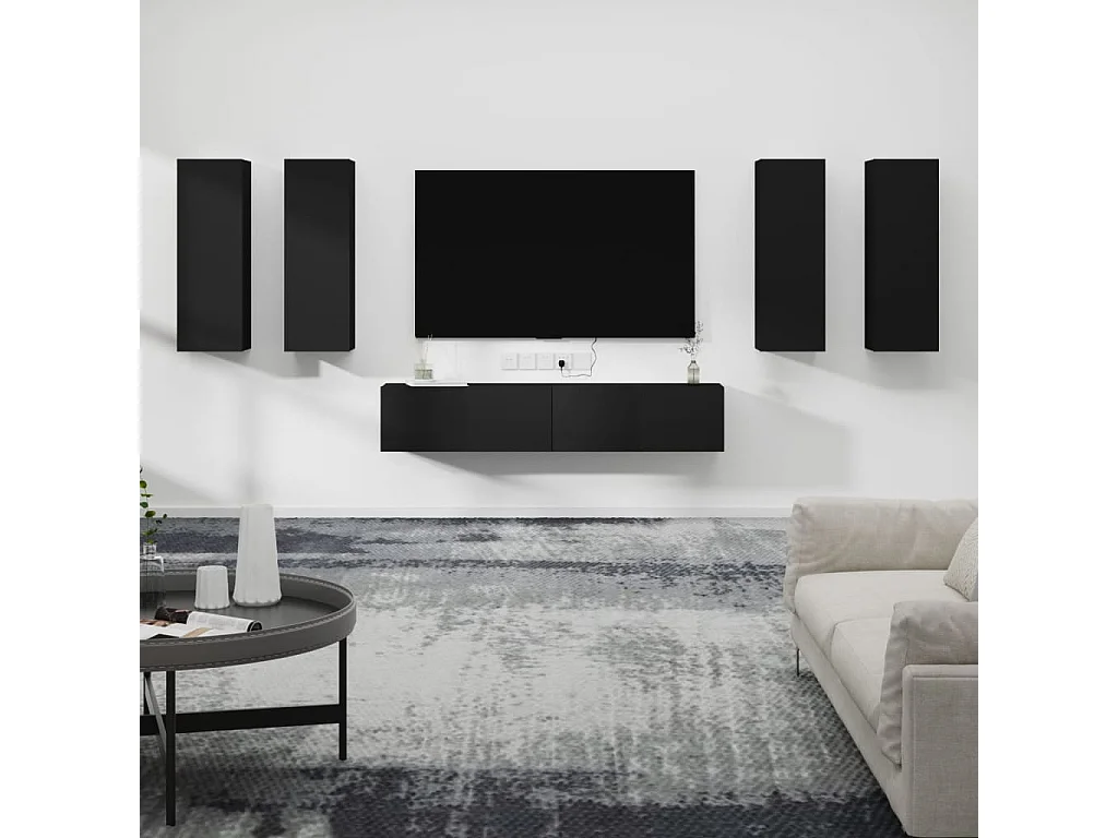 Ensemble de meubles TV 6 pcs Noir Bois d'ingénierie